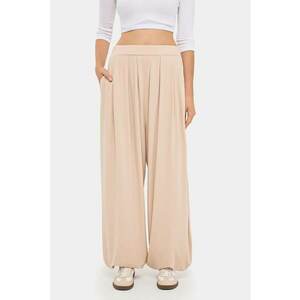 Pantaloni dama - plisati - talie medie - culoare natur - material poliester-elastan imagine