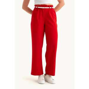 Pantaloni dama - talie inalta - croiala larga - rosu - textil imagine