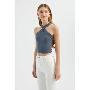 Top scurt - decolteu halter - croiala incrucisata - gri - jerseu imagine