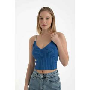 Bluza dama - decolteu rotund - bretele Diamante - albastru - jerseu imagine