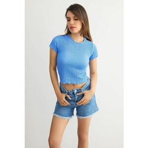 Tricou dama - scurt - maneca scurta - decolteu rotund - albastru - poliester imagine