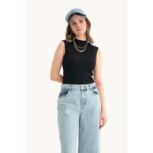 Top bodycon - guler inalt - nervuri - negru - textil imagine