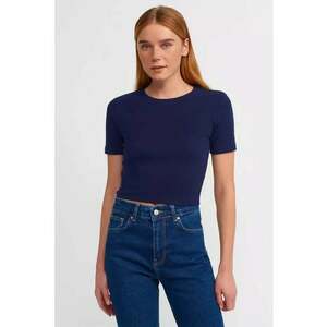 Tricou dama - scurt - guler rotund - albastru - textil imagine