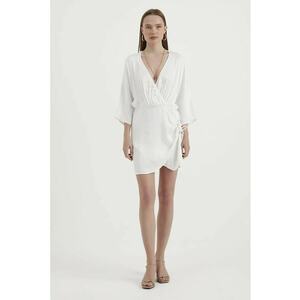 Rochie maneci lungi - decolteu in V - alb - textil imagine