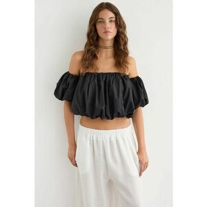 Top - top scurt cu maneca balon - negru - bumbac si poliester imagine
