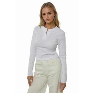 Bluza dama cu maneca lunga - guler rotund - alb - jerseu poliester imagine