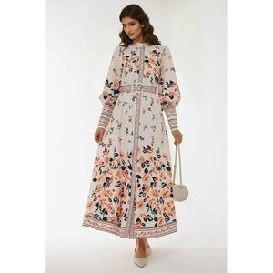 Rochie maxi - maneca lunga - imprimeu floral - multicolor - textil imagine