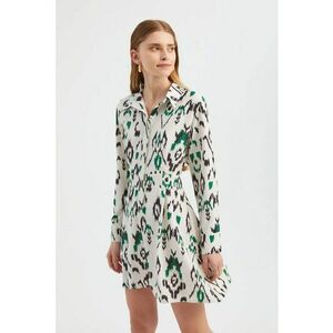 Rochie mini - linie A - decolteu polo - maneca lunga - detaliu nasturi - verde - textil imagine