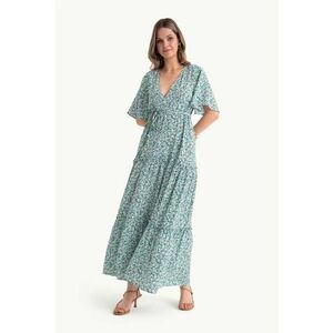 Rochie maxi - imprimeu floral - decolteu in V - verde - textil imagine