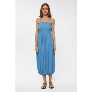 Rochie midi - bretele spaghete - albastra - poliester si elastan imagine