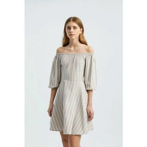 Rochie mini - cu dungi - umeri goi - violet - textil imagine