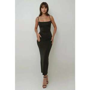 Rochie maxi - mulata - guler patrat - neagra - jerseu imagine