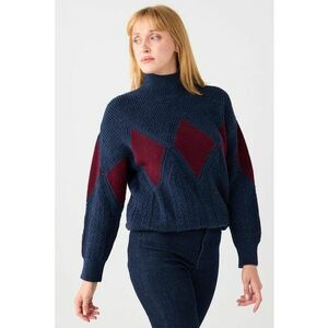 Pulover cu model geometric - Rosu/Bleumarin imagine