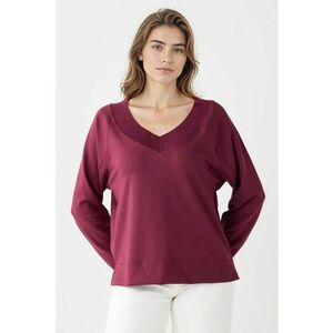 Bluza de trening din amestec de modal cu croiala lejera si decolteu in V - Visiniu imagine
