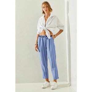 Pantaloni dama - talie elastica - albastru - poliester-bumbac imagine