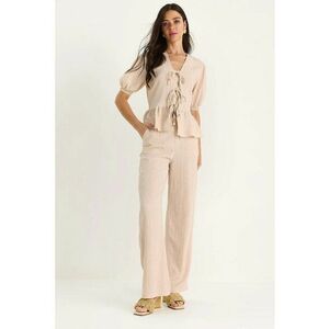 Compleu dama HiCCUP LUCCI - textil - texturat - bej - talie inalta imagine