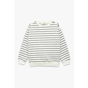 Bluza de trening din amestec de bumbac cu model in dungi - Alb fildes/Gri inchis imagine