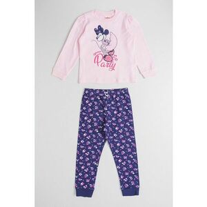 Pijama lunga din bumbac cu Minnie Mouse si imprimeu floral - Fucsia/Albastru ultramarin/Roz pastel imagine