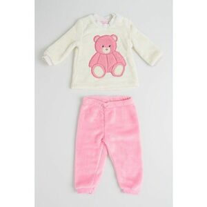 Pijama lunga din material teddy - Roz pastel/Bej deschis imagine