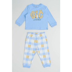 Pijama lunga din bumbac cu model - Albastru pastel/Bej deschis imagine