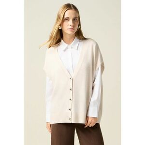 Cardigan din amestec de lana cu decolteu in V - Roz pal imagine