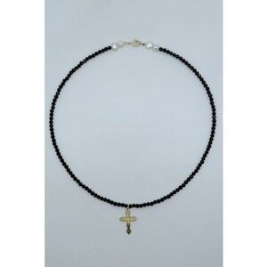 Colier din argint 925 cu pandantiv placat cu aur de 24K - Auriu/Negru imagine