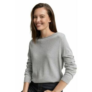 Pulover tricotat fin cu decolteu barcuta - Gri melange imagine