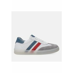 Pantofi sport din piele - cu garnituri de piele intoarsa si perforatii - Alb - Gri - imagine