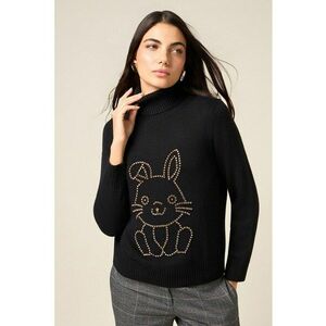 Pulover cu guler inalt si strasuri - Negru imagine