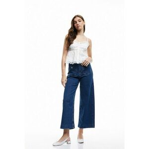 Blugi crop cu croiala ampla Sandra - Albastru melange imagine