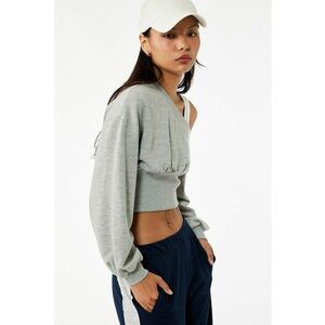 Bluza crop de trening cu decolteu pe un umar - Gri deschis imagine