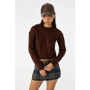 Pulover crop cu decolteu la baza gatului - Maro cognac imagine