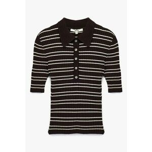 Tricou cu model in dungi si guler clasic - Alb/Maro inchis imagine