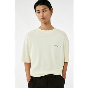 Tricou de bumbac cu maneci cazute - Crem imagine
