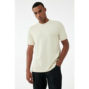 Tricou de bumbac cu decolteu la baza gatului - Alb fildes imagine