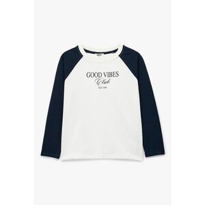 Bluza de bumbac cu imprimeu text - Alb/Bleumarin imagine