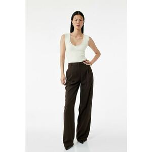 Top striat slim fit cu terminatie cu volane - Alb murdar imagine