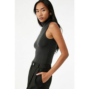 Top slim fit din amestec de lyocell si lana cu guler - Negru stins imagine
