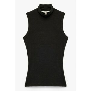 Top slim fit din amestec de lyocell si lana cu guler - Maro inchis imagine