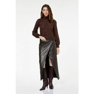 Pulover cu perforatii si guler mediu - Maro cognac imagine