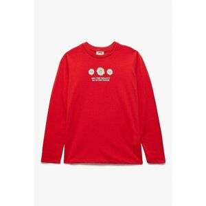 Bluza de bumbac cu imprimeu - Rosu/Alb imagine