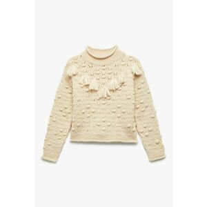 Pulover texturat cu canafi - Bej imagine