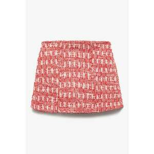 Fusta-pantalon din tuid cu model in carouri - Rosu/Alb imagine