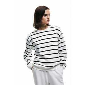 Bluza de trening cu dungi si decolteu la baza gatului - Alb/Negru imagine