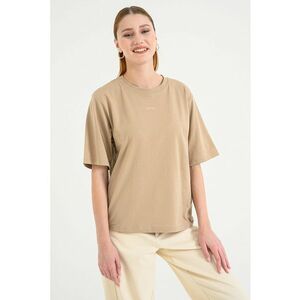 Tricou supradimensionat din bumbac cu logo discret Enis - Maro camel imagine