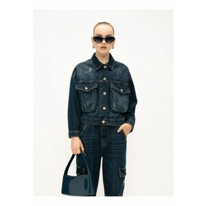 Jacheta crop de denim - Albastru inchis imagine
