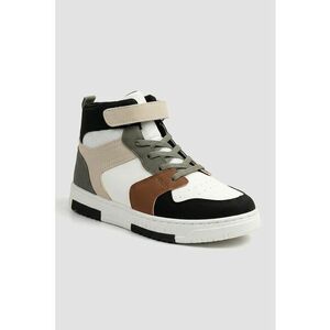 Pantofi sport mid-high din piele ecologica - Alb/Maro/Kaki imagine
