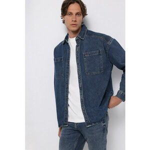 Jacheta-camasa din denim cu buzunar pe piept - Albastru inchis imagine