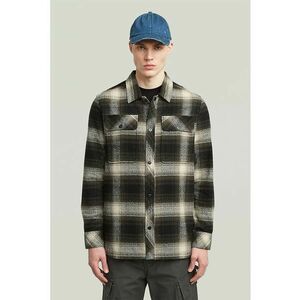 Jacheta-camasa cu model in carouri si buzunare cu clapa pe piept - Negru/Maro camel imagine