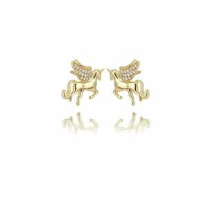 Cercei cu tija - in forma de unicorn - placati cu aur de 18K cu zirconia - Auriu/Argintiu imagine